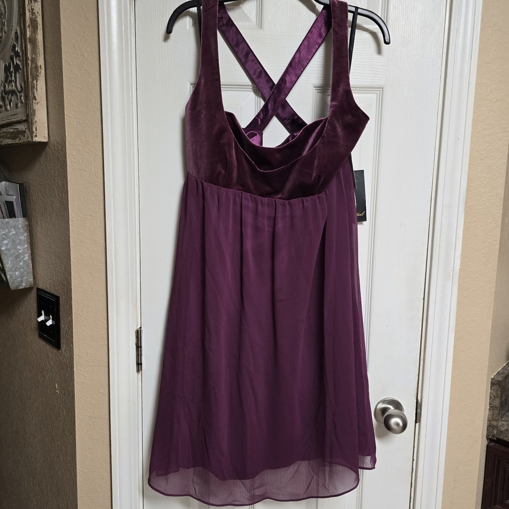 NWT Essentials A.B.S. Dress 10 Eggplant Velvet Chiffon Y2K Cocktail Formal $328